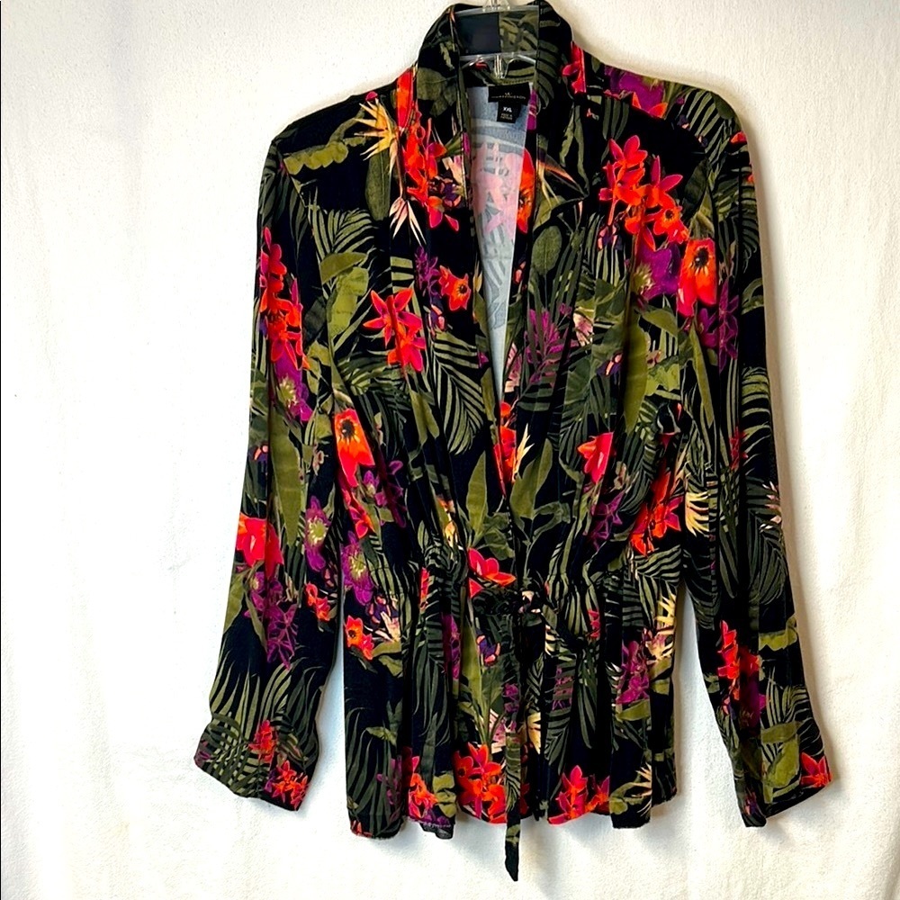 Worthington Women’s Print Blazer with Tie Waist Size XXL Black Green Purple